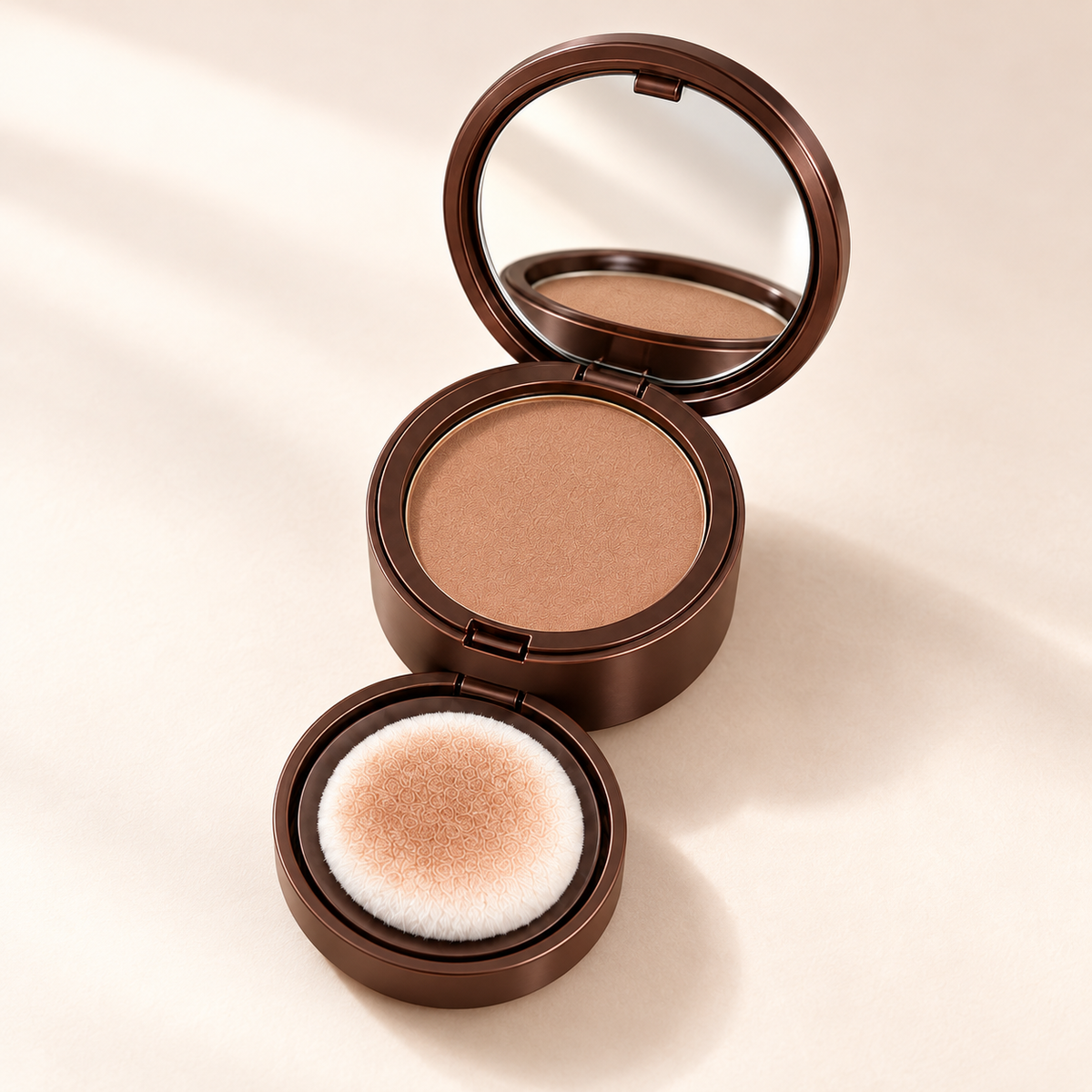 CrownBloom compact, mirror, powder, and applicator