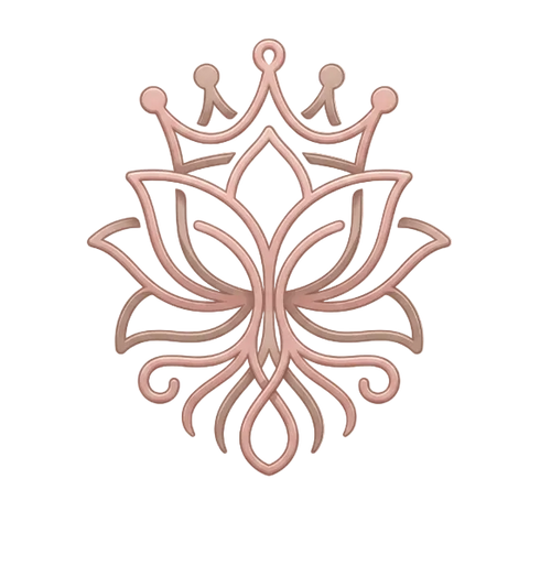 Logo of CrownBloom with a decorative flower design on a beige background