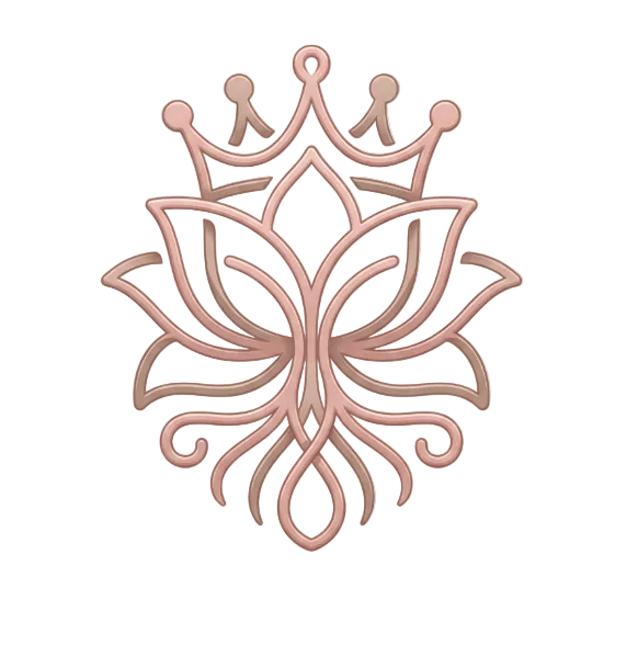 Logo of CrownBloom with a decorative flower design on a beige background